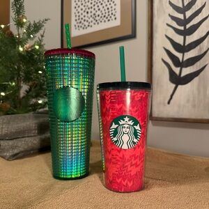 Starbucks Holographic Green and Red Tumbler Duo